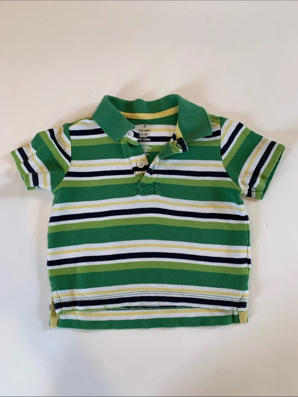 Old Navy Boys 12-18 Months Green, Navy & White Striped Short Sleeve Polo Shirt
